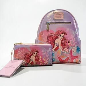 Loungefly Disney Ariel Soft Floral Mini Backpack & Wallet Set UK Exclusive NWT